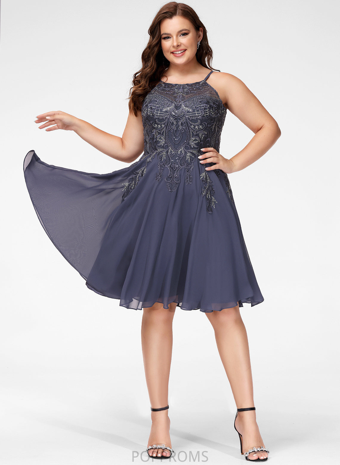 Prom Dresses Scoop Lace A-Line With Juliana Appliques Knee-Length Chiffon