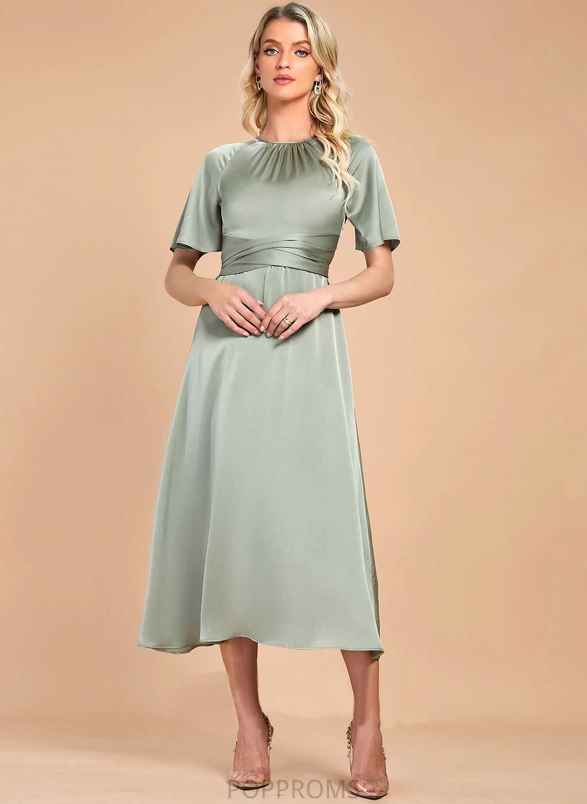 Tea-Length Dress A-Line Satin Danna Cocktail Cocktail Dresses