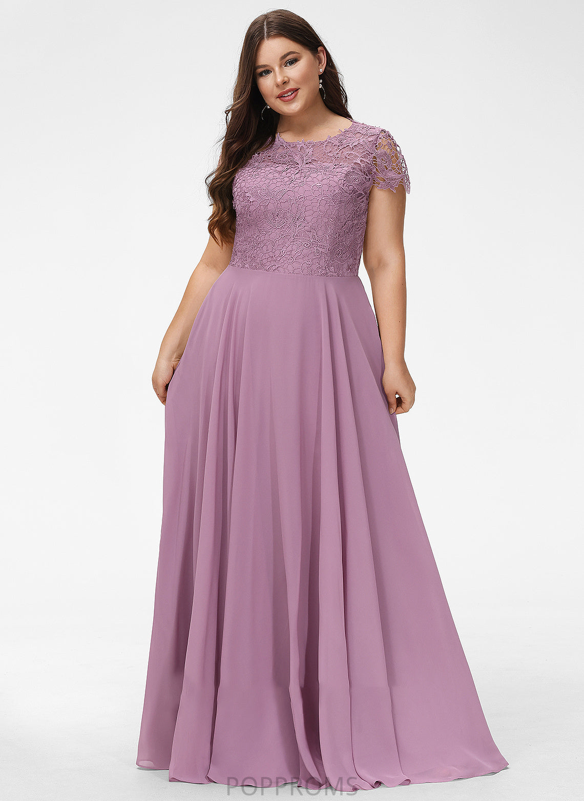 Scoop A-Line Prom Dresses Evie Neck Chiffon Lace With Pockets Floor-Length