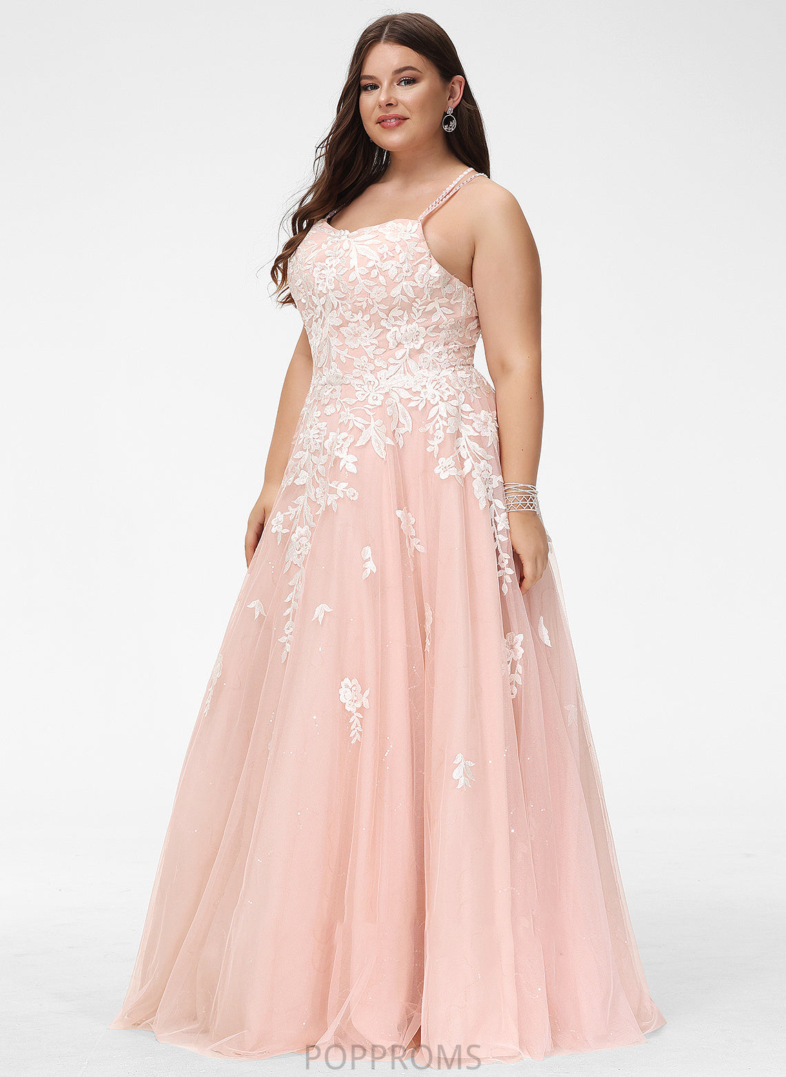 Prom Dresses Square Neckline Lace Floor-Length Ball-Gown/Princess Tulle With Saniya Sequins