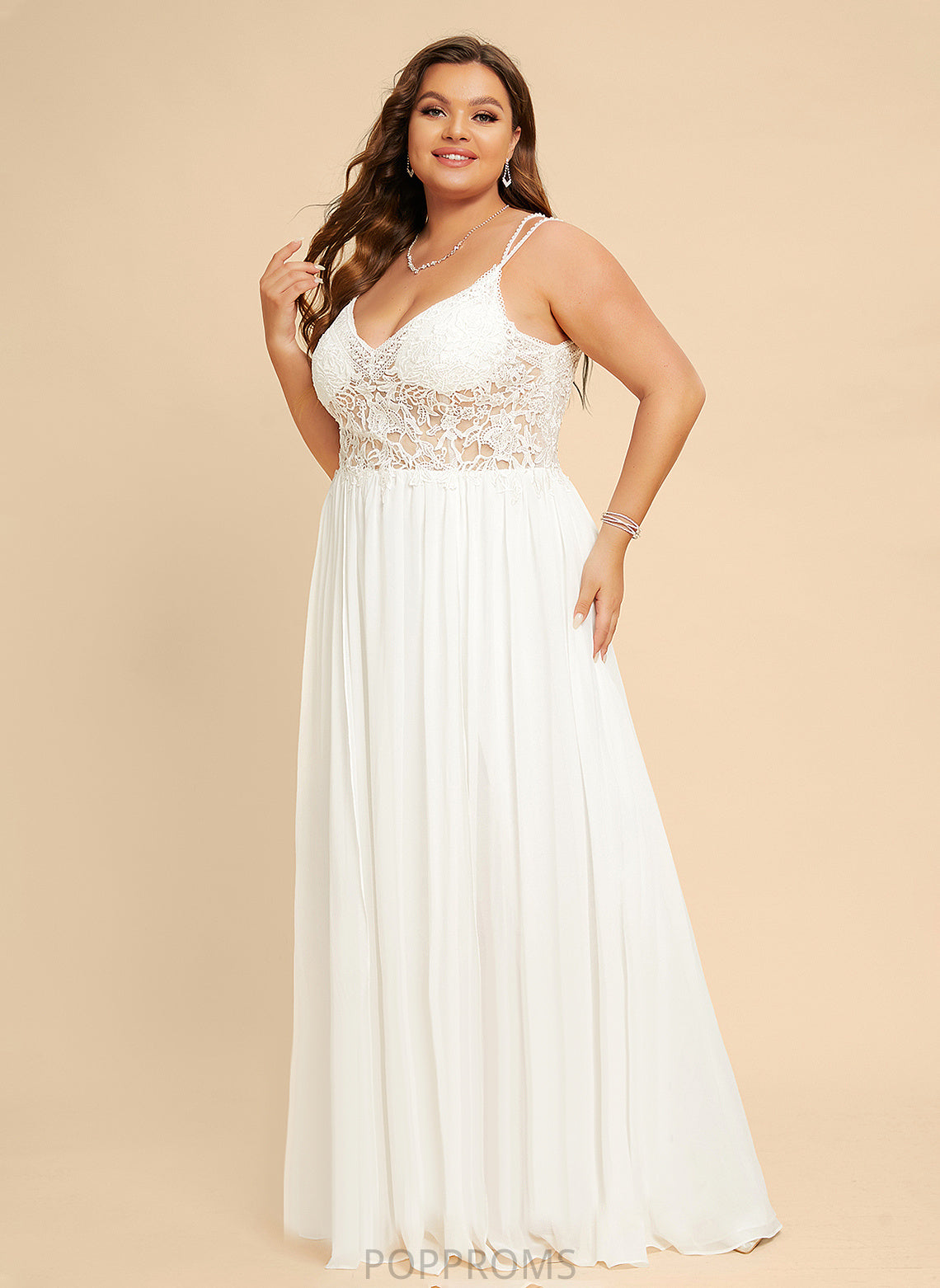 Dress V-neck With Beading Lace Chiffon Wedding A-Line Presley Floor-Length Wedding Dresses