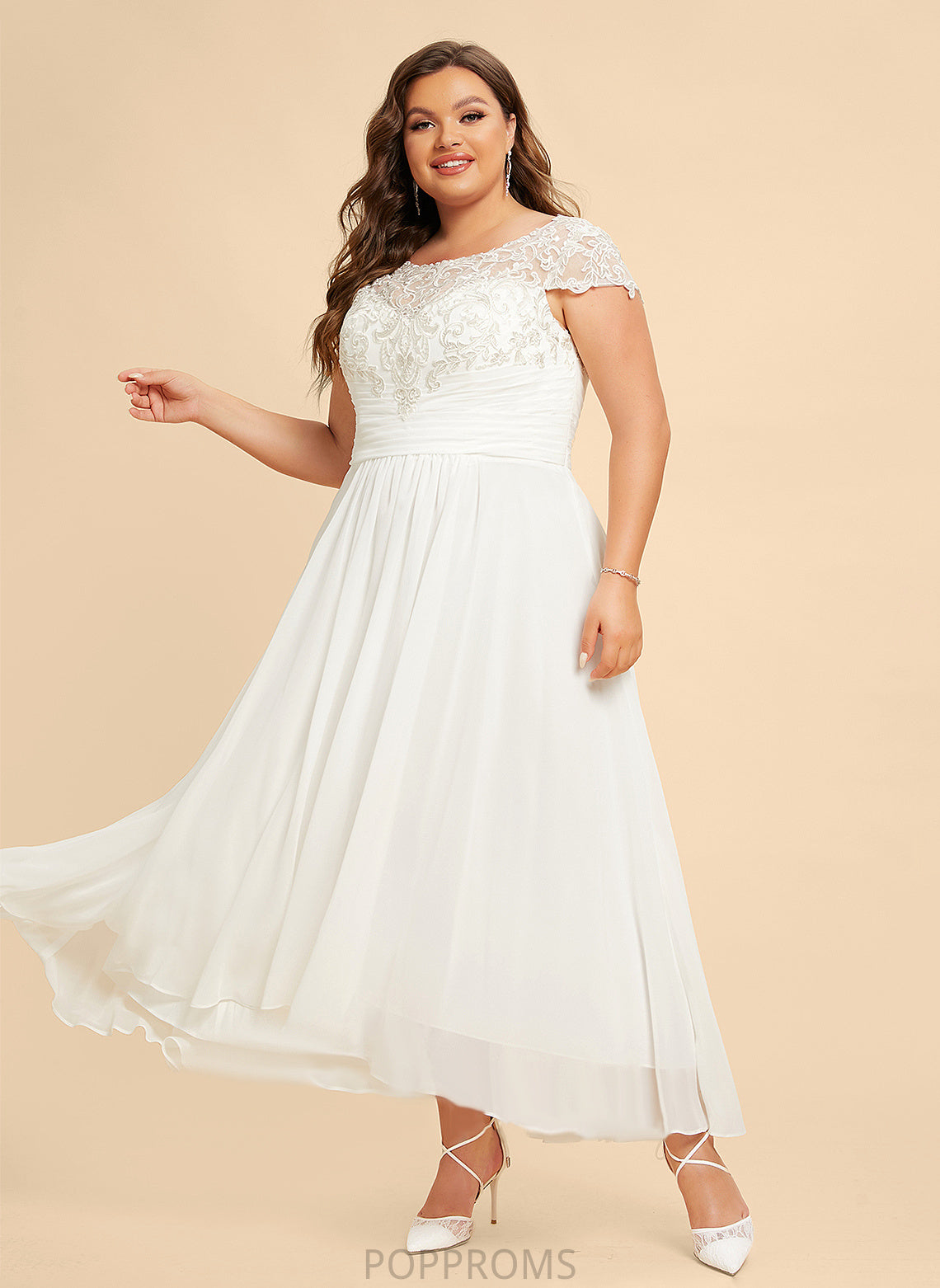 Chiffon Wedding Wedding Dresses A-Line Asymmetrical Lace Dress Scoop Terri