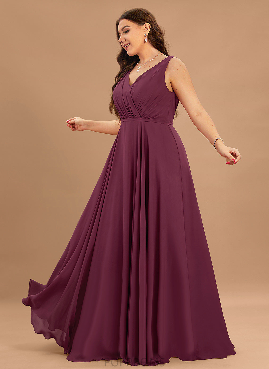 Jaelynn V-neck Prom Dresses Pleated Chiffon Floor-Length A-Line With