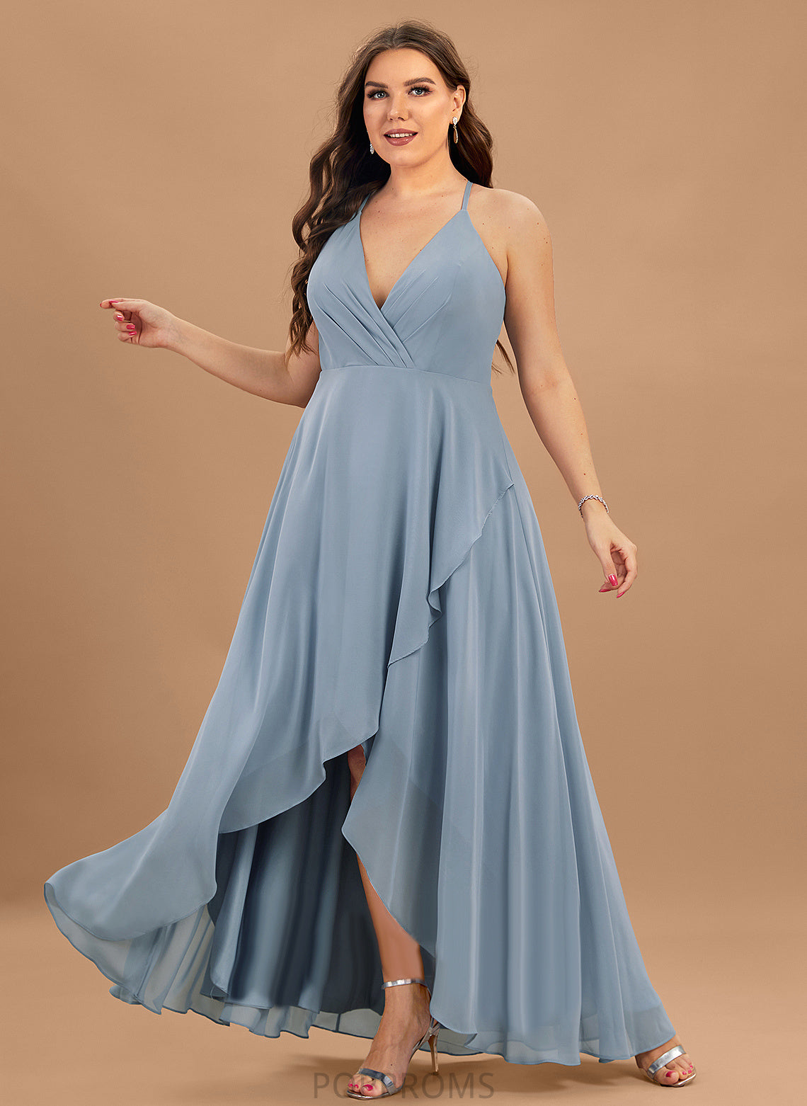 A-Line Cassidy Chiffon Asymmetrical Prom Dresses V-neck