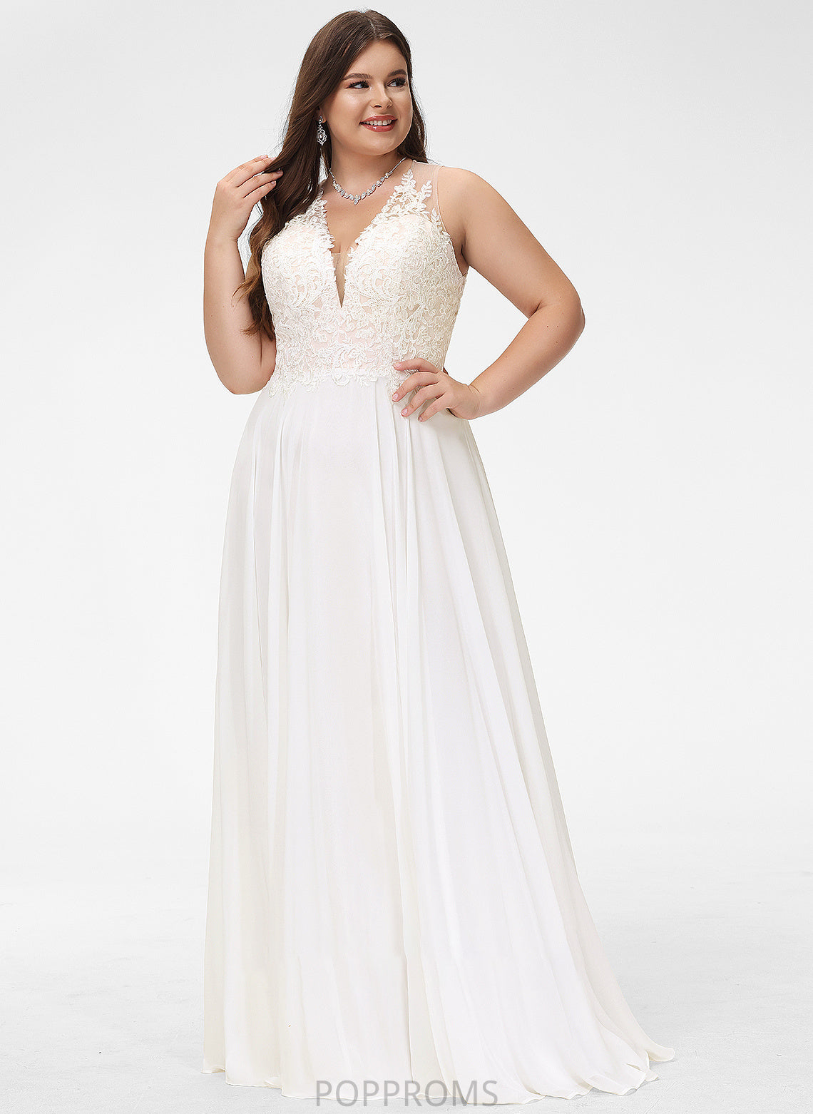 Wedding Dresses V-neck With A-Line Chiffon Wedding Daphne Train Lace Sweep Lace Dress