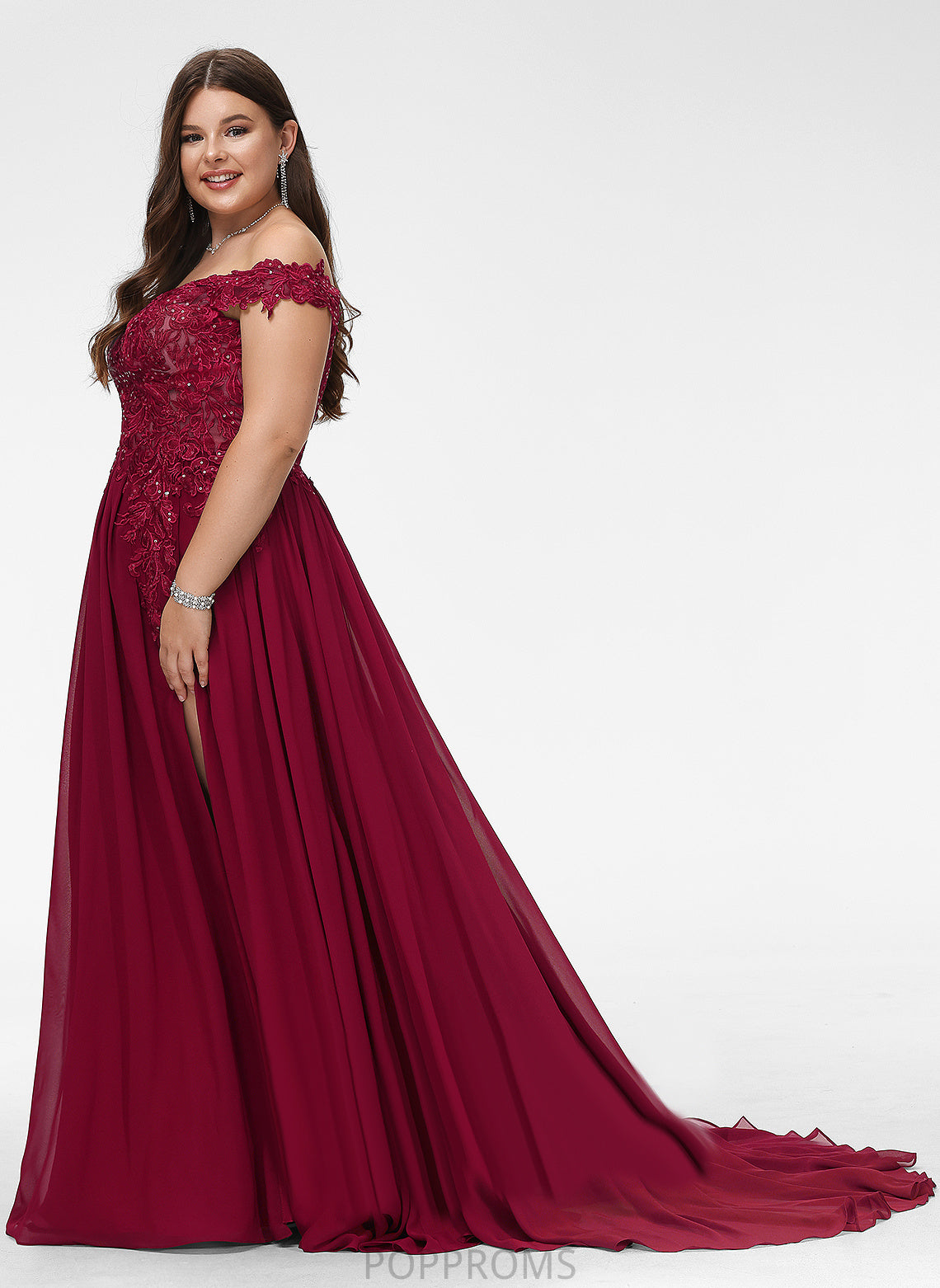 Off-the-Shoulder Sweep With Train Chiffon Prom Dresses A-Line Dixie Sequins