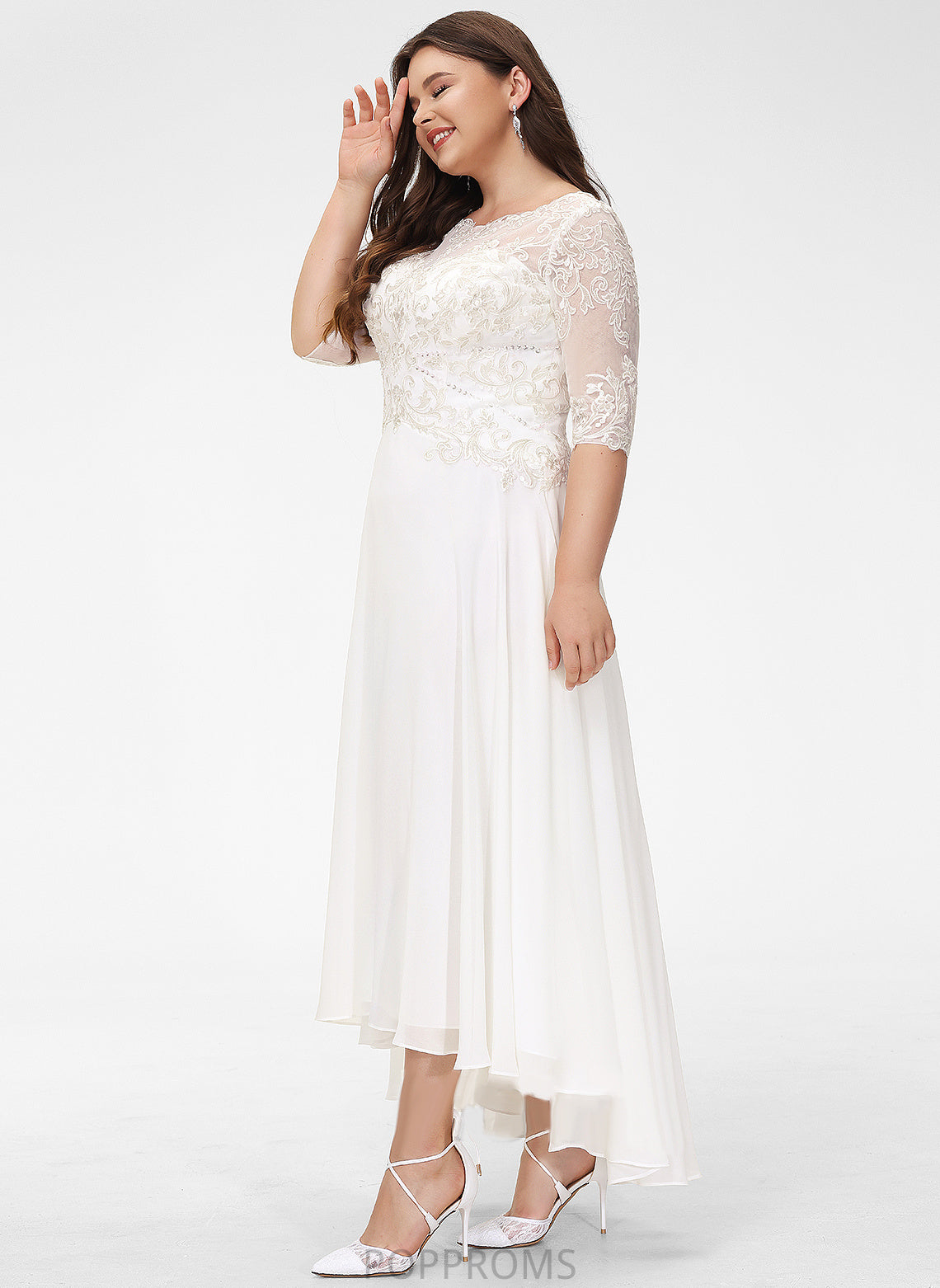 Dress Nydia Lace A-Line Wedding Scoop Wedding Dresses With Asymmetrical Beading Chiffon Sequins