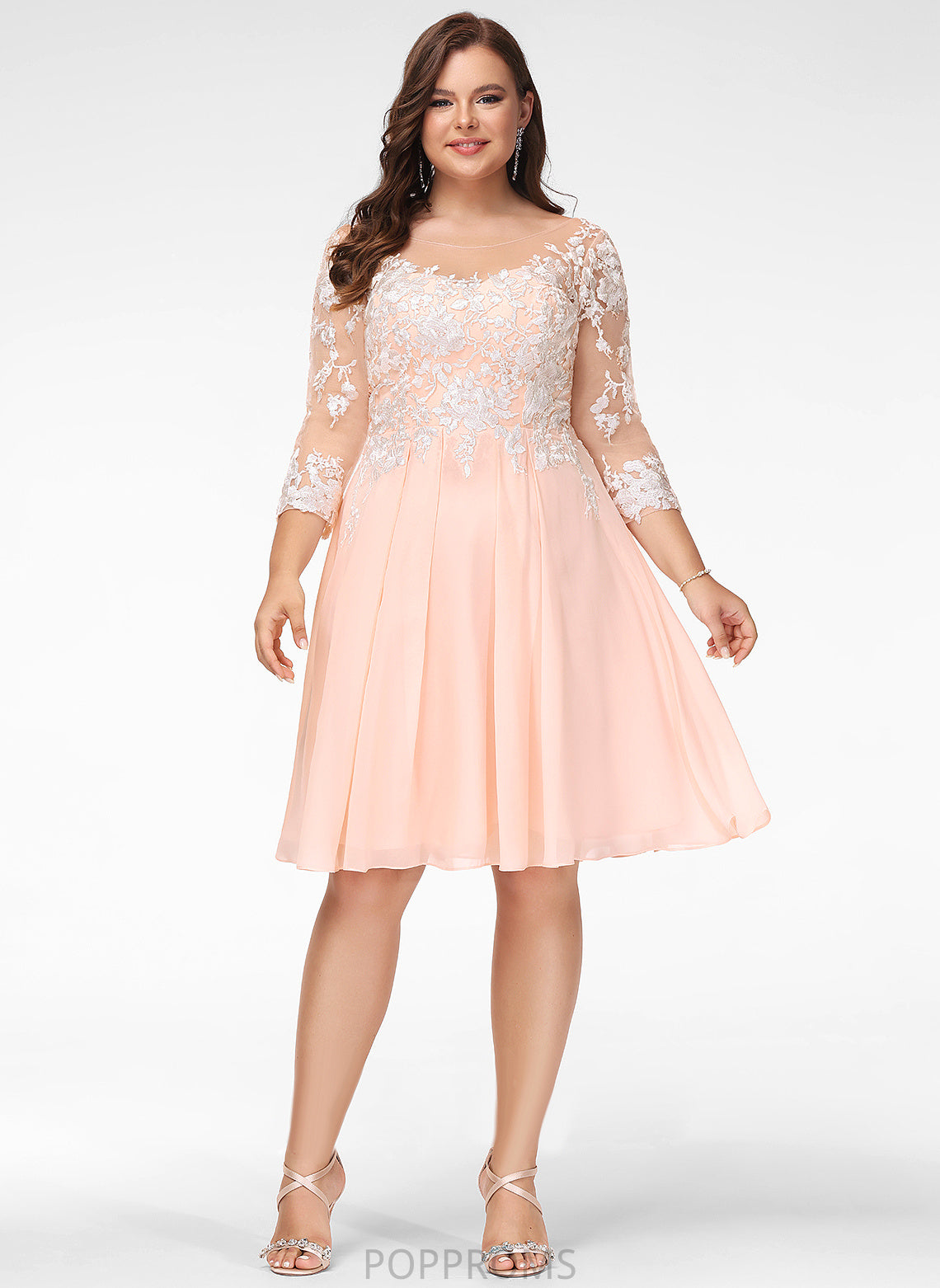 Chiffon Dress Scoop Wedding Dresses A-Line Wedding Winnie Knee-Length Lace