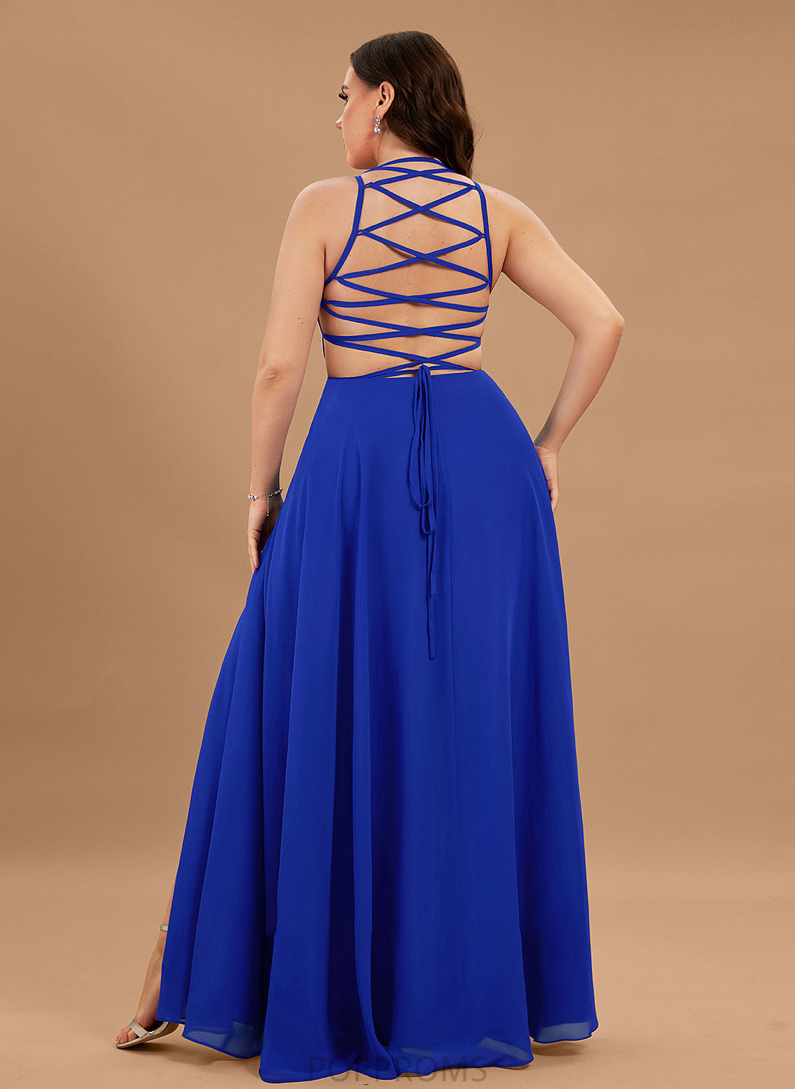 Kim Front Prom Dresses Split Floor-Length Scoop Neck A-Line With Chiffon