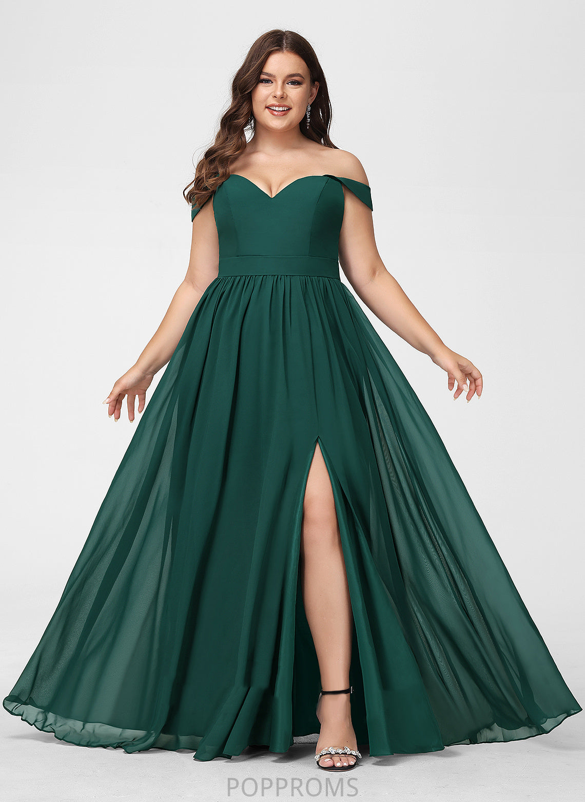 Off-the-Shoulder A-Line Fabric Embellishment Length Floor-Length SplitFront Silhouette Neckline Aleena Sleeveless Velvet Bridesmaid Dresses