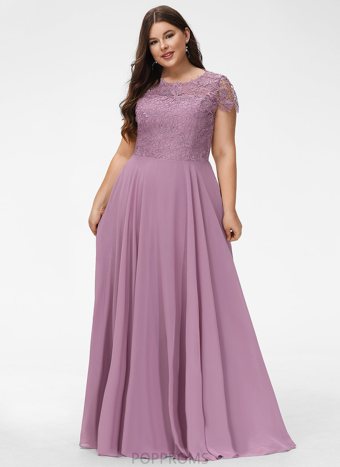 Lace Floor-Length Chiffon Scoop Itzel Prom Dresses A-Line