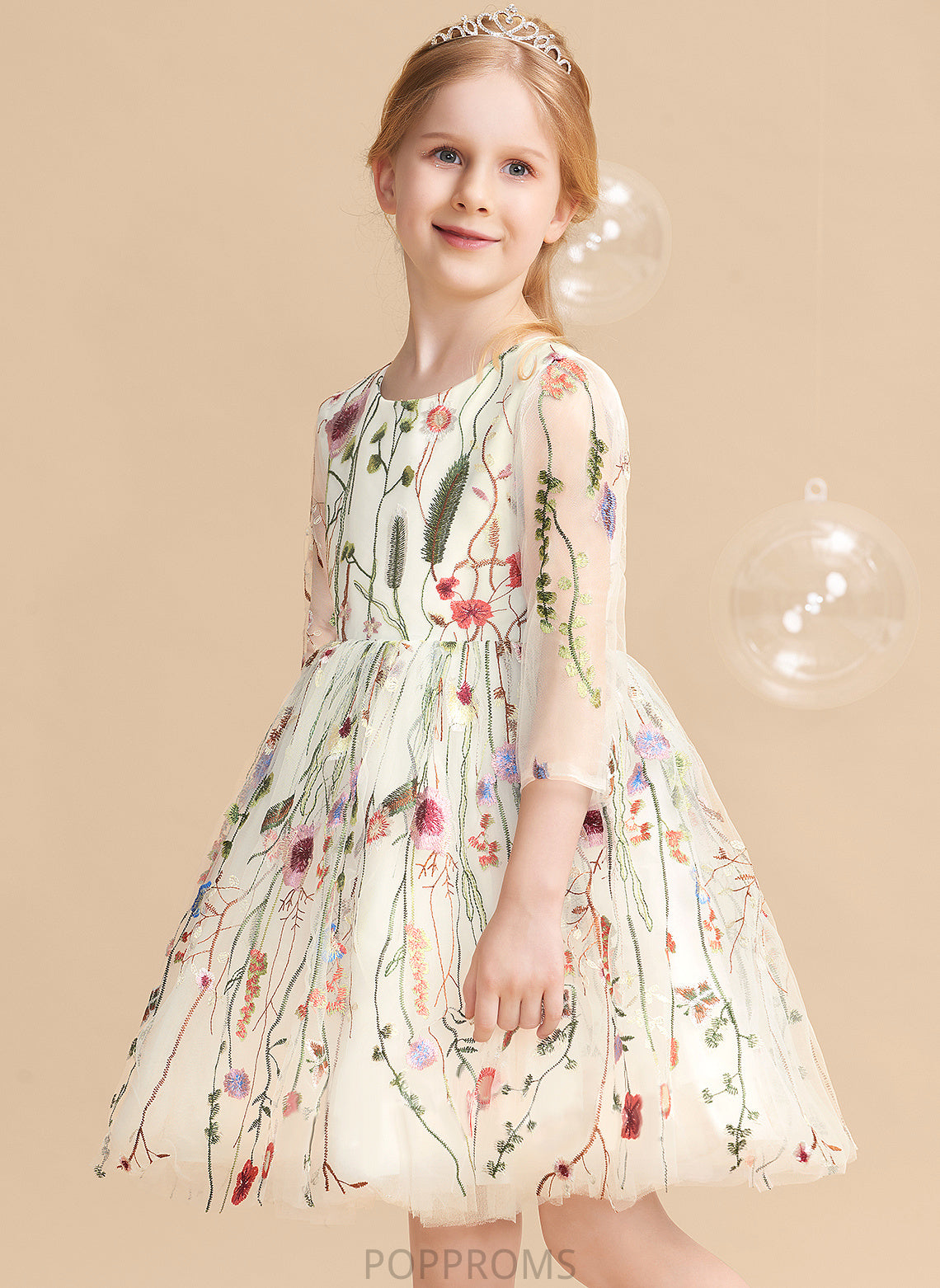 Flower Flower Girl Dresses - Gertie Ball-Gown/Princess Girl Long Scoop Lace Neck Dress Knee-length Sleeves