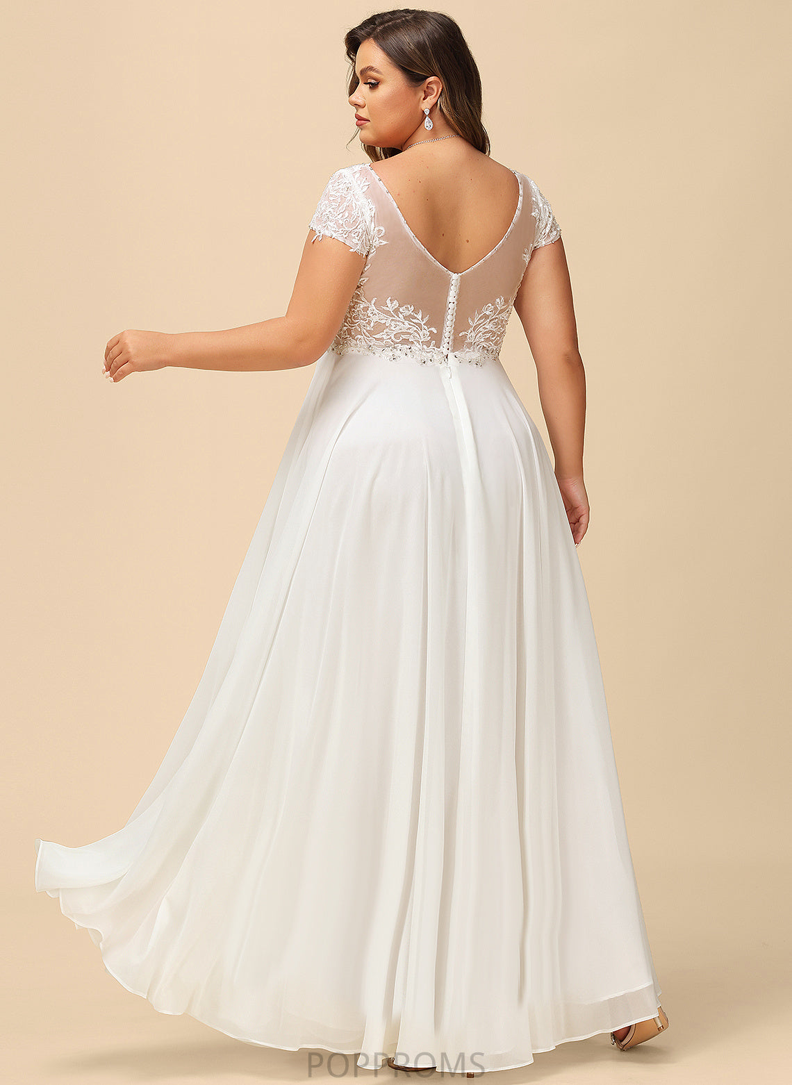 Sequins V-neck A-Line Dress Wedding Floor-Length Wedding Dresses With Danielle Chiffon Beading Lace