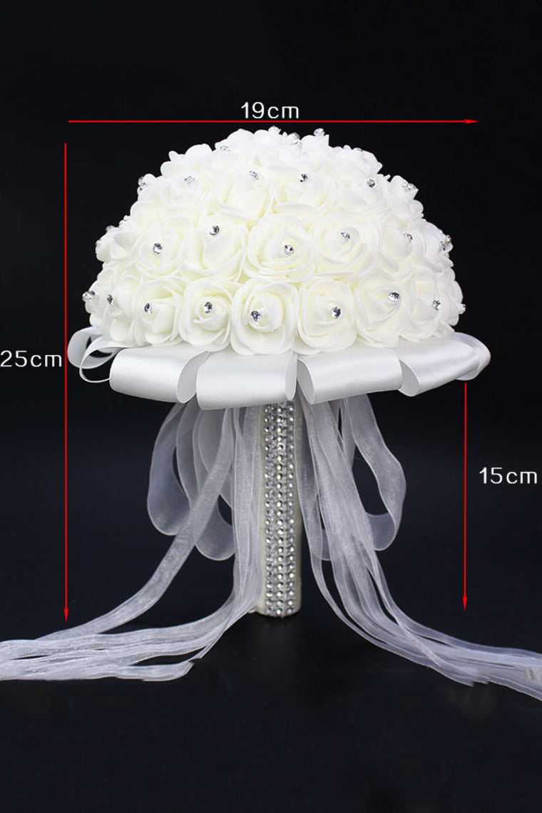 Wedding Bride Holding Flower Foam Flower Bouquet Of White Roses (25*19cm)