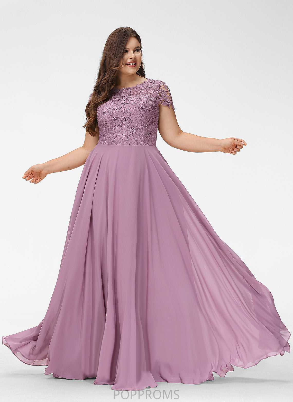 Lace Floor-Length Chiffon Scoop Itzel Prom Dresses A-Line