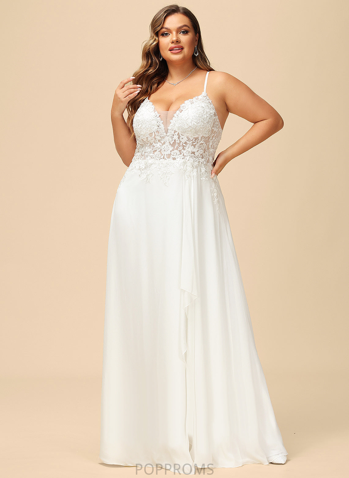 With Sequins Wedding Dress Lucinda Chiffon Lace A-Line Wedding Dresses Floor-Length V-neck