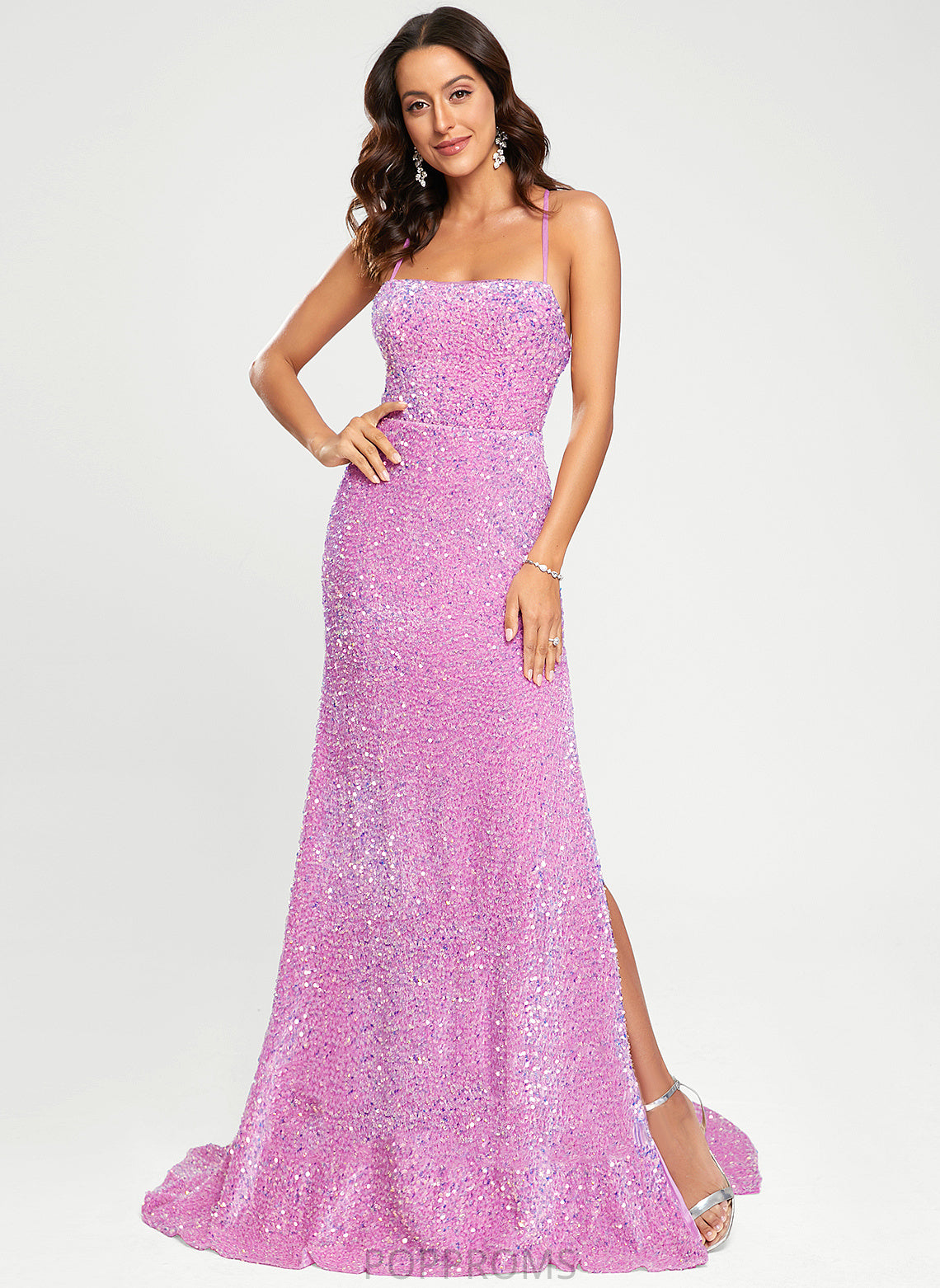 Sequined Sweep Train Macie Prom Dresses Trumpet/Mermaid Square