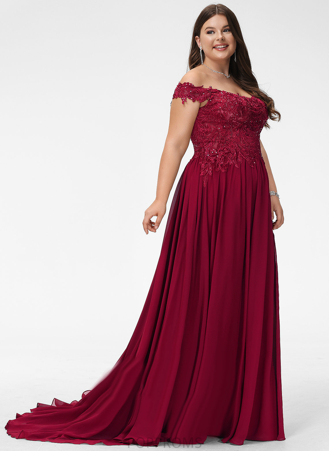 Off-the-Shoulder Sweep With Train Chiffon Prom Dresses A-Line Dixie Sequins