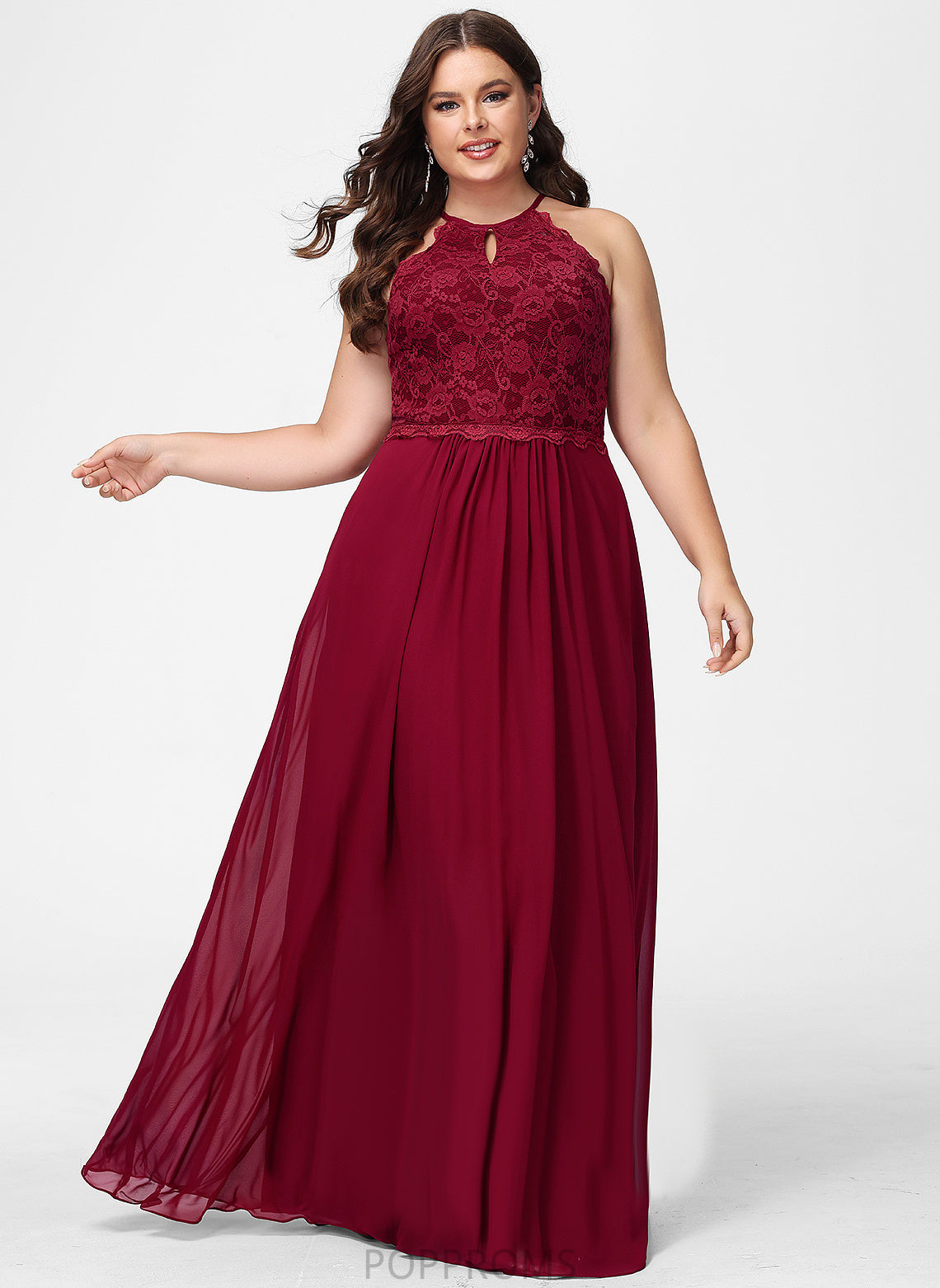 Kinley Lace Scoop Floor-Length Chiffon A-Line Prom Dresses