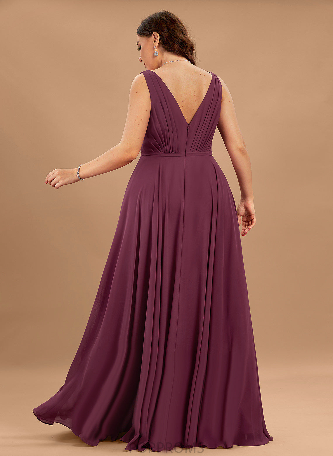 Jaelynn V-neck Prom Dresses Pleated Chiffon Floor-Length A-Line With