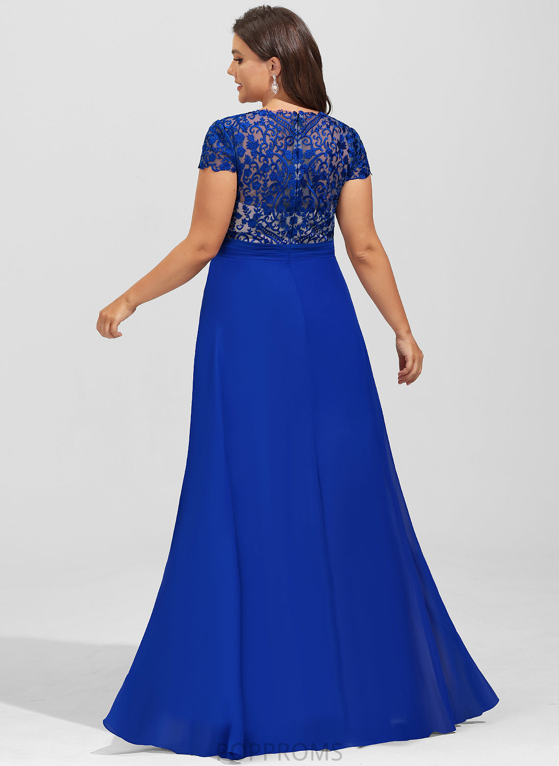 V-neck Lace Floor-Length With Chiffon Damaris Ruffle A-Line Prom Dresses