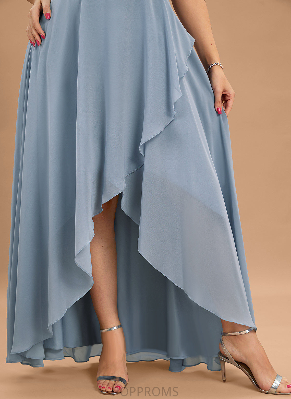 A-Line Cassidy Chiffon Asymmetrical Prom Dresses V-neck