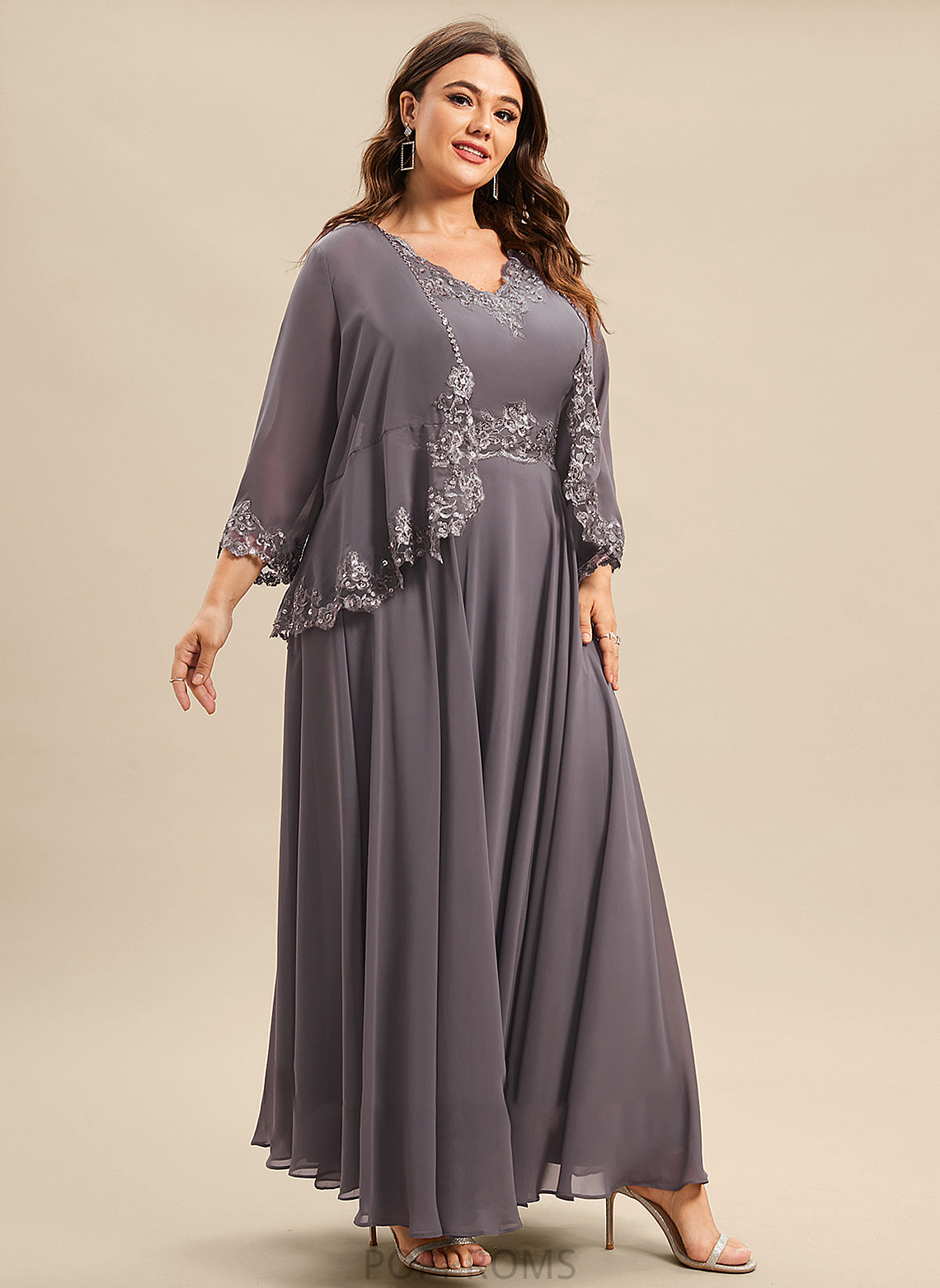 Mother of the Bride Dresses Juliet Bride Ankle-Length Mother of Lace Appliques A-Line V-neck Beading With Chiffon the Sequins Dress