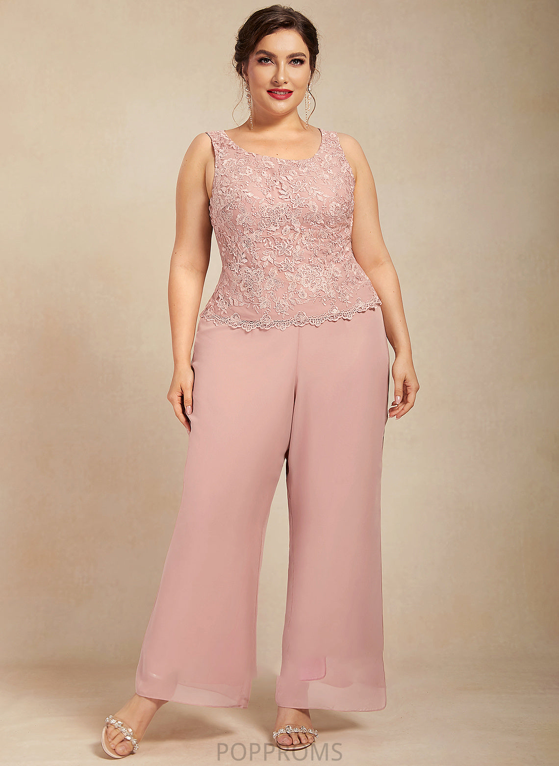 Chiffon of Scoop Dress Jumpsuit/Pantsuit the Mother Ankle-Length Bride Mother of the Bride Dresses Lace Neck Vivian