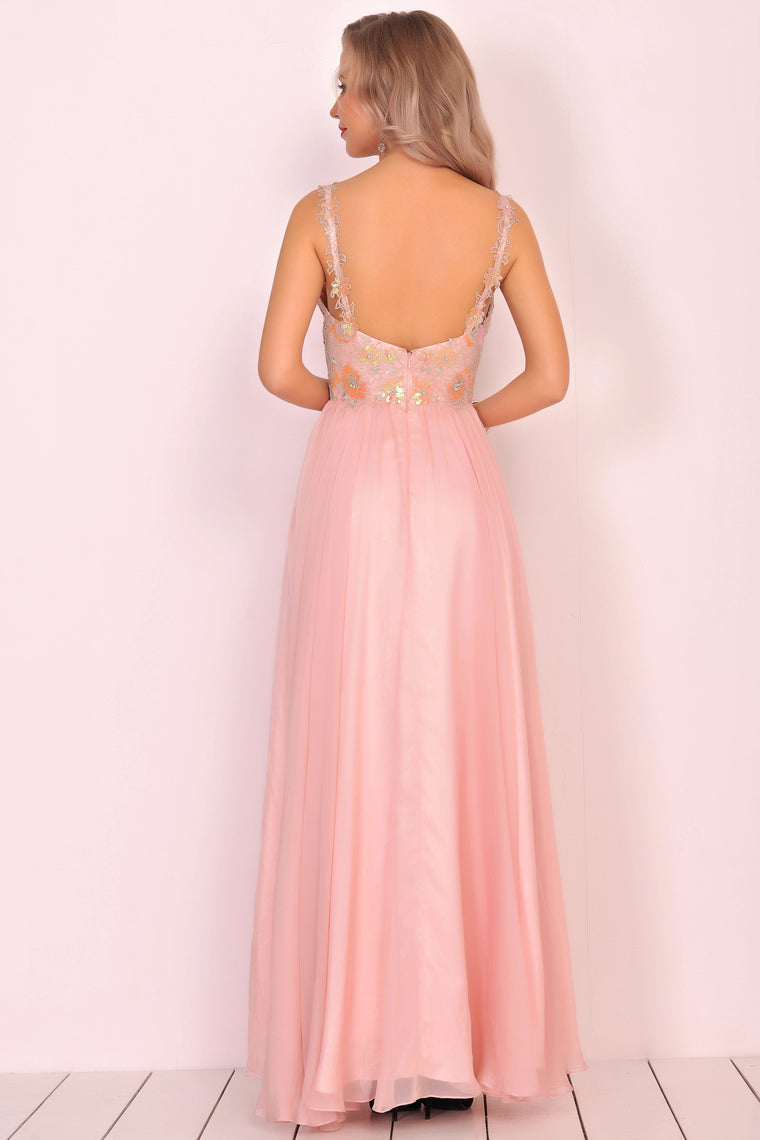 2024 A Line Spaghetti Straps Prom Dresses Chiffon With Beads And Applique