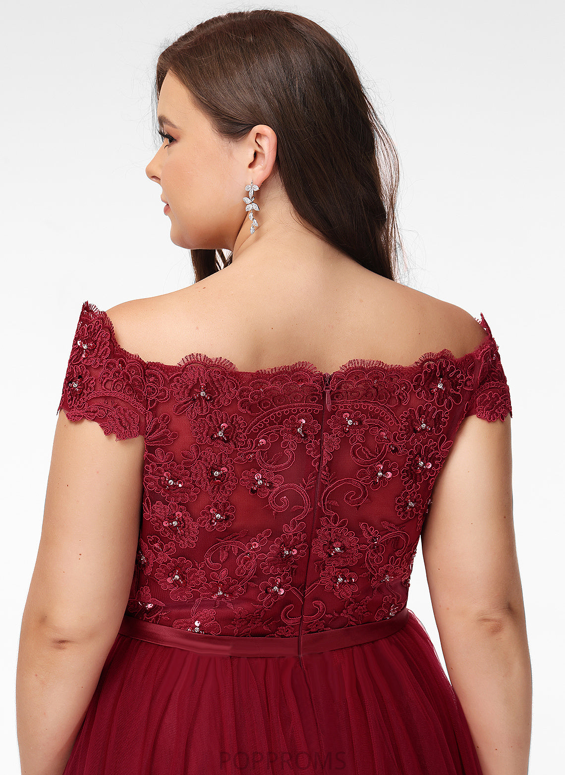 Off-the-Shoulder Asymmetrical A-Line Dress Parker Lace Tulle Cocktail Beading With Lace Cocktail Dresses Bow(s)