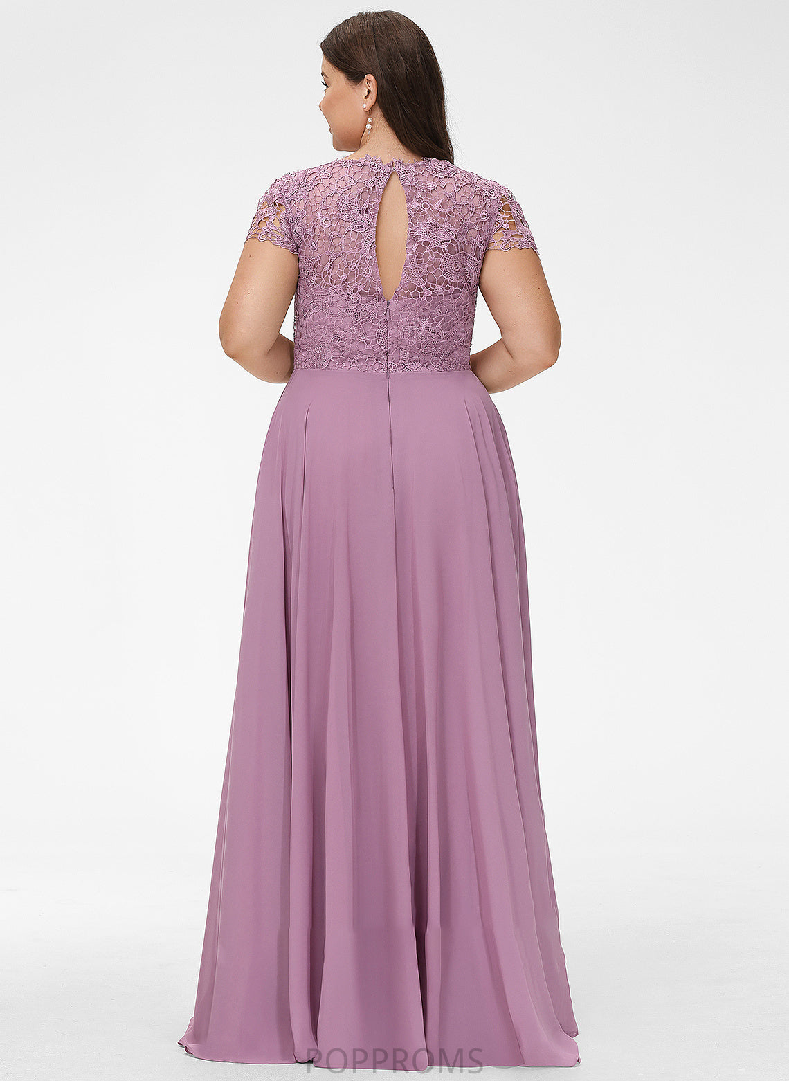 Scoop A-Line Prom Dresses Evie Neck Chiffon Lace With Pockets Floor-Length