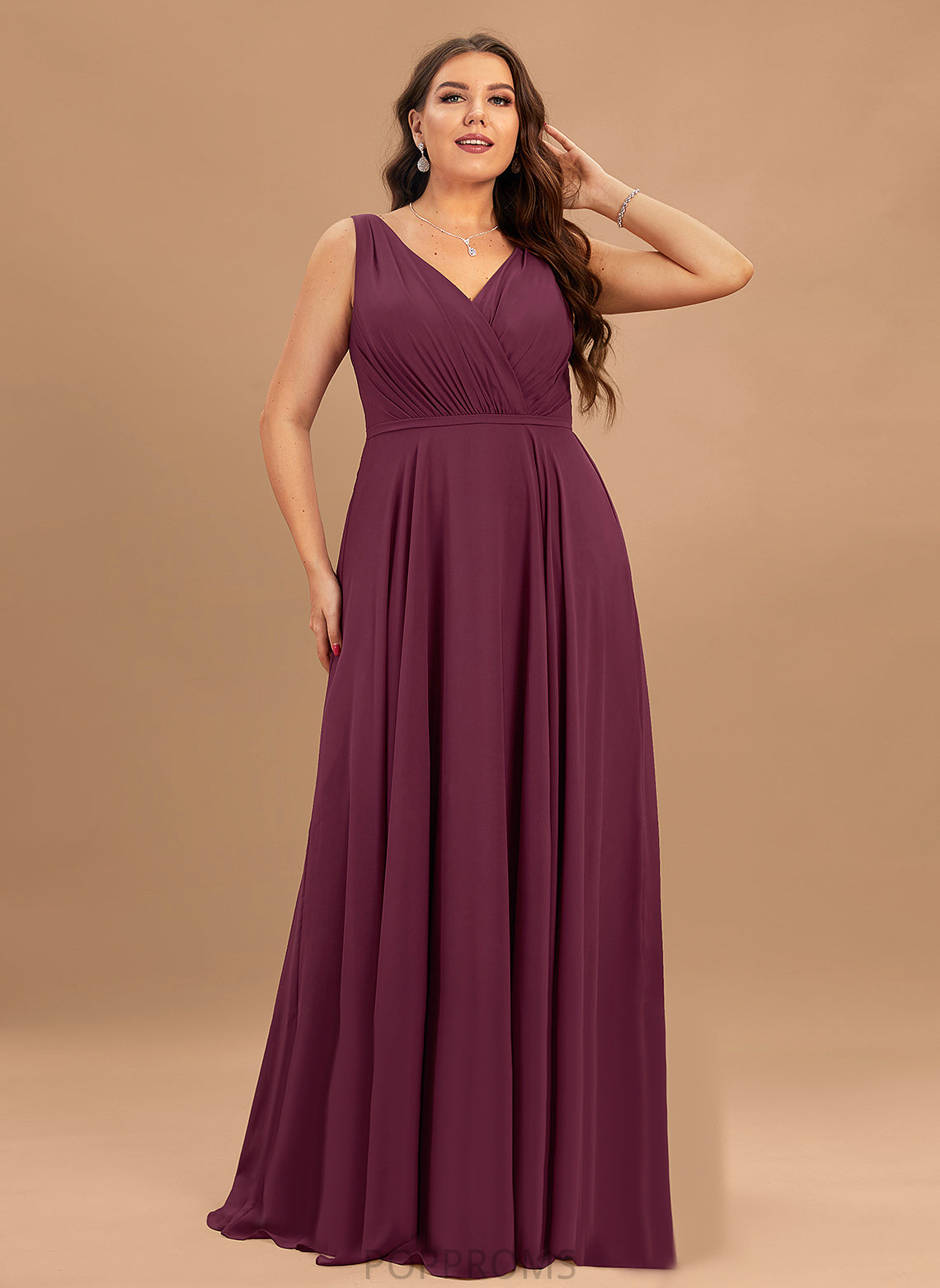 Jaelynn V-neck Prom Dresses Pleated Chiffon Floor-Length A-Line With