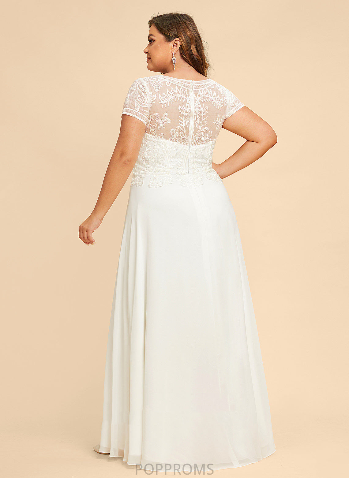 Floor-Length Lace Scoop Sequins Neck Wedding Dresses With Dress Sherry Chiffon Wedding