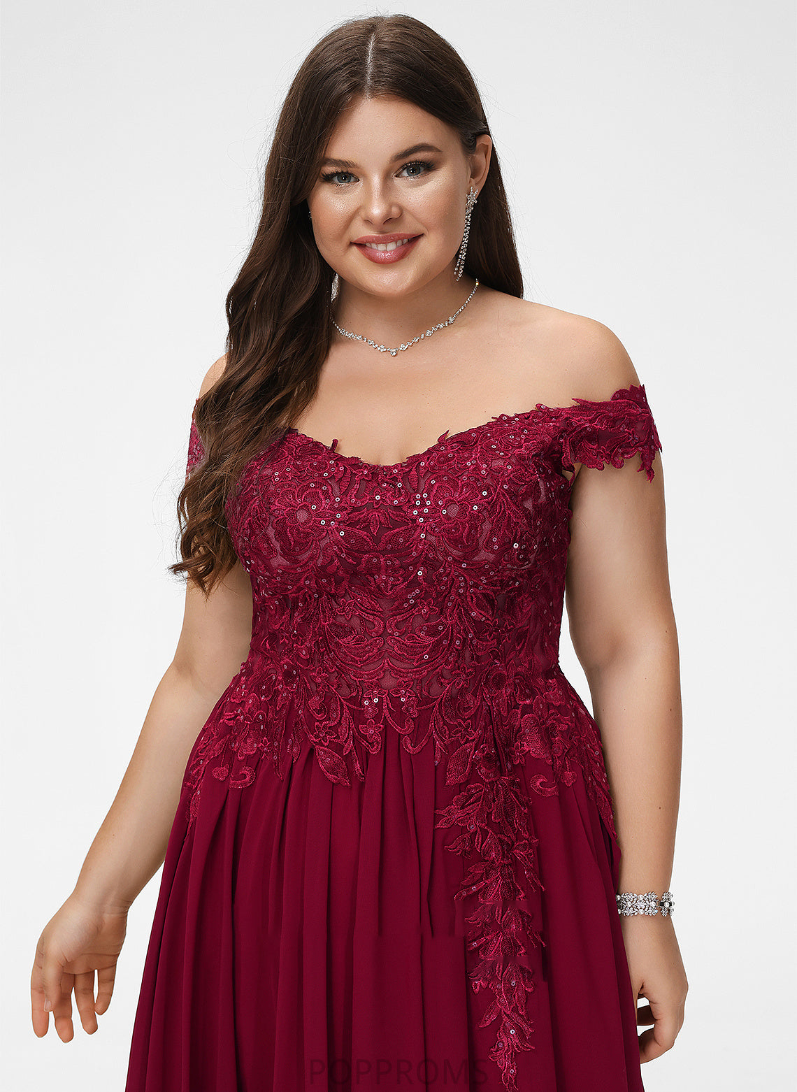 Lace Shaniya With Off-the-Shoulder Chiffon A-Line Train Sweep Prom Dresses Sequins