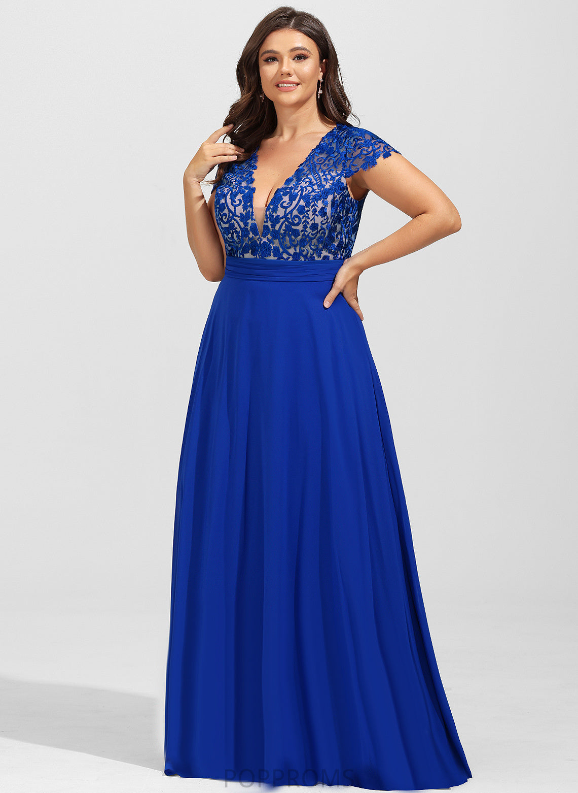 Chiffon V-neck Prom Dresses Lace A-Line Floor-Length Lily