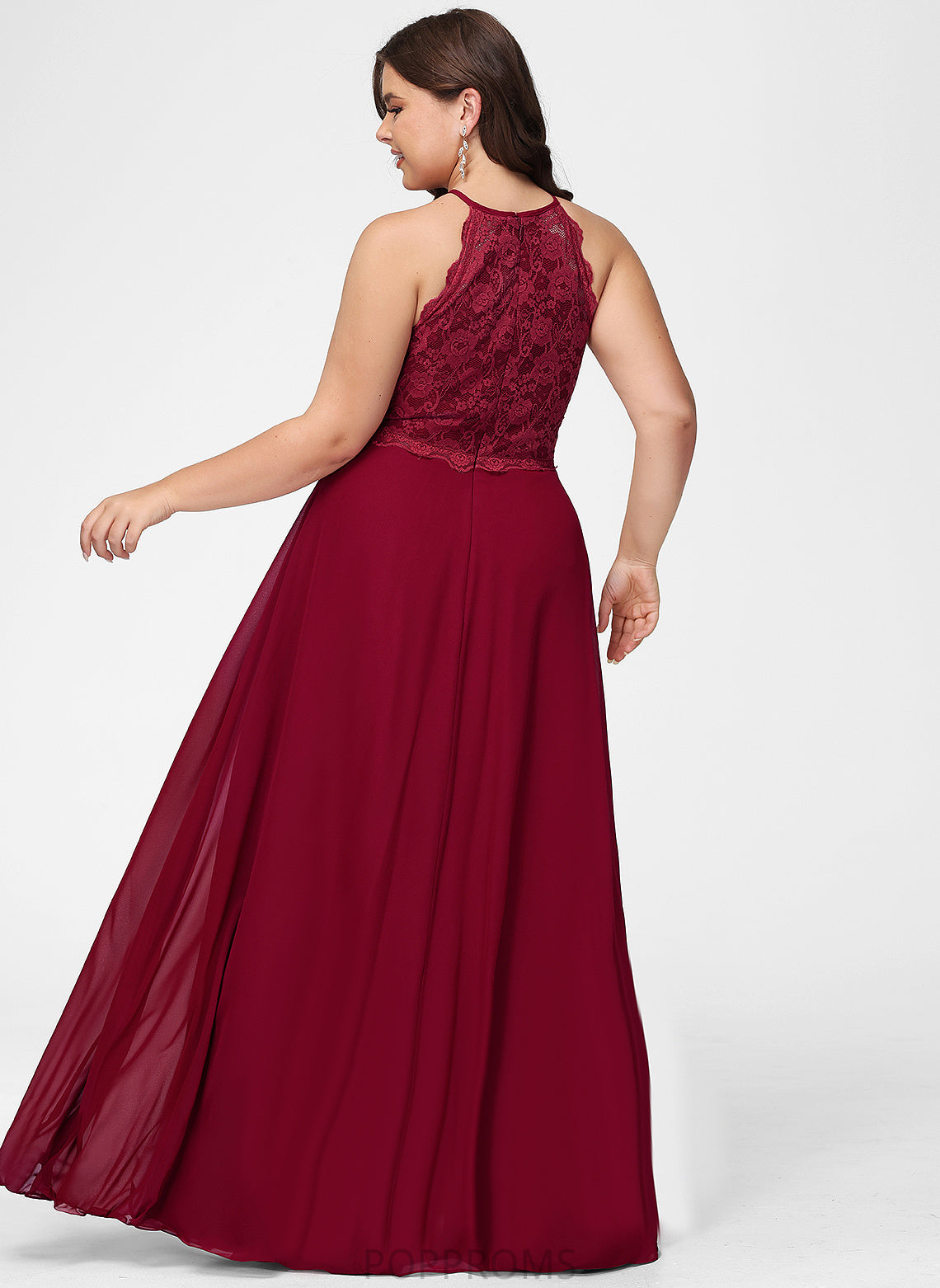 Kinley Lace Scoop Floor-Length Chiffon A-Line Prom Dresses