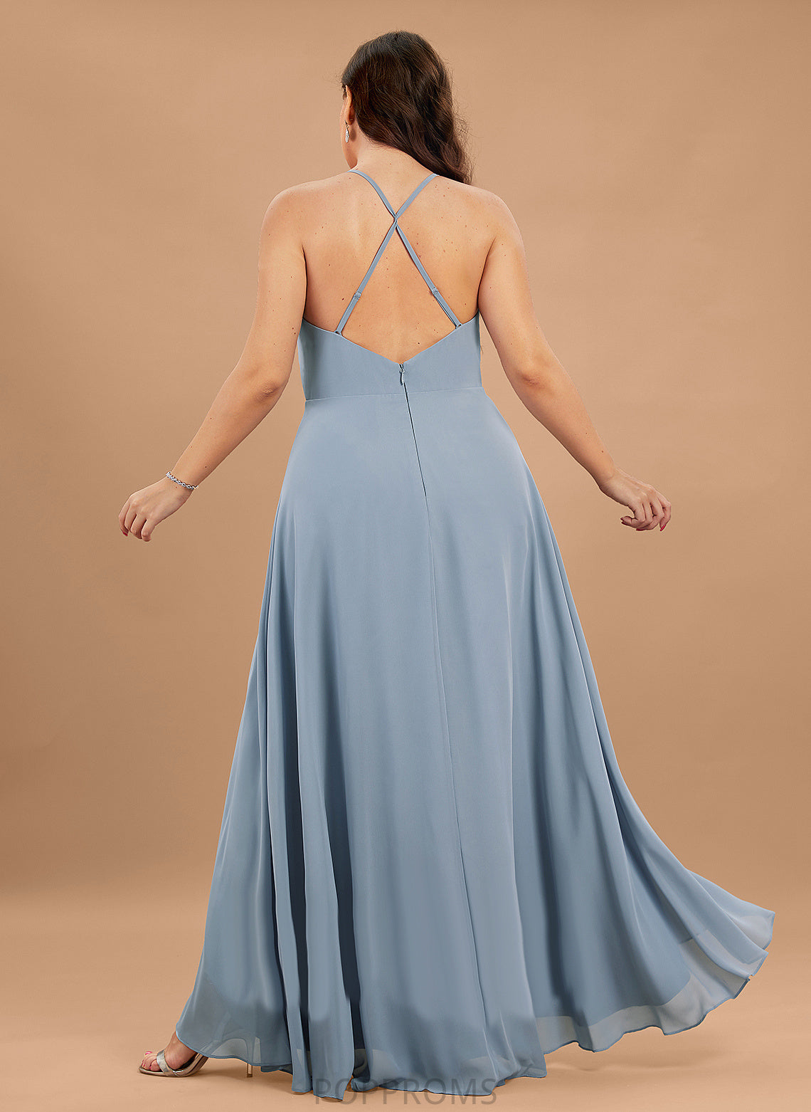 Neckline Length Asymmetrical A-Line Silhouette V-neck Straps Fabric Mareli Sleeveless Natural Waist Floor Length Bridesmaid Dresses