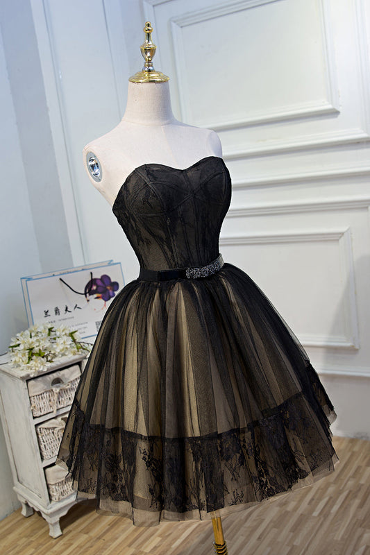 Elegant Black Strapless Lace Up Ball Gown Tulle Homecoming Dresses