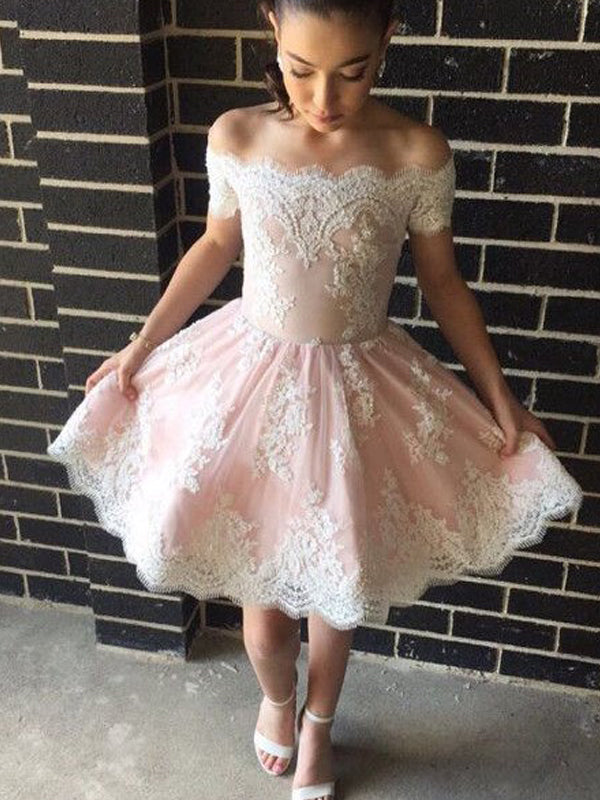 2024 A-Line Homecoming Dresses Riley Off-The-Shoulder Applique Tulle Short/Mini