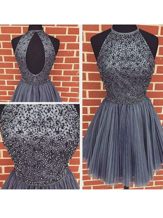 2024 A-Line Halter Sleeveless Homecoming Dresses Gwendolyn Beaded Pleated Cut Out Cut Short/Mini