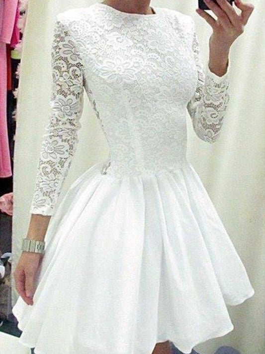 Homecoming Dresses Lace Lorelei 2024 A-Line Jewel Neck Long Sleeve Cut Short/Mini