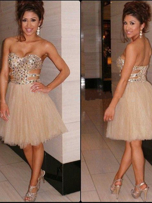 2024 A-Line Sweetheart Mercedes Homecoming Dresses Sleeveless Beading Tulle Short/Mini