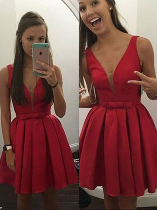 2024 Ball Gown Kaylen Homecoming Dresses V Neck Sleeveless Bowknot Pleated Cut Short/Mini