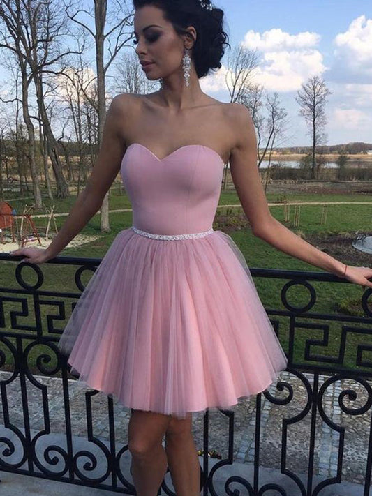 2024 A-Line Sweetheart Sleeveless Beading Tulle Cut Aliya Homecoming Dresses Short/Mini