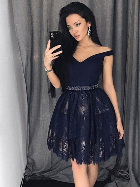 2024 Ball Gown Sweetheart Off-The-Shoulder Beading Lace Alannah Homecoming Dresses Cut Short/Mini