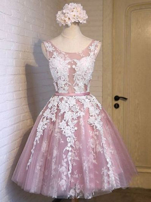 Lace Homecoming Dresses Aiyana 2024 Ball Gown Scoop Neck Sleeveless Applique Sash/Ribbon/Belt Up Tulle