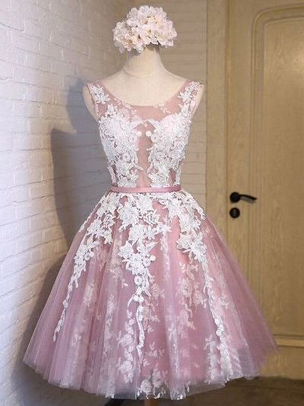 2024 Ball Gown Lace Homecoming Dresses Rayne Scoop Neck Sleeveless Applique Sash/Ribbon/Belt Up Tulle