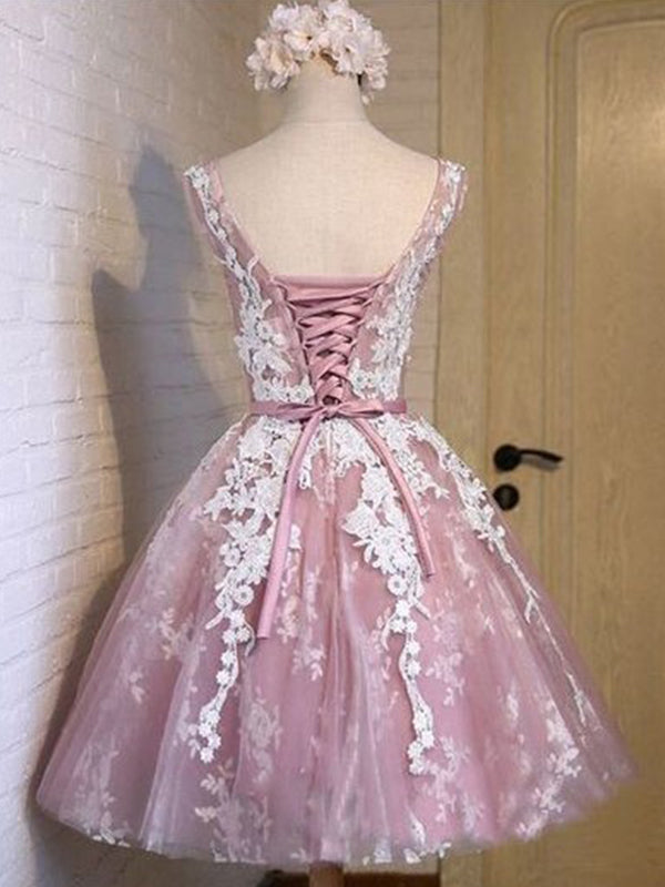 2024 Ball Gown Lace Homecoming Dresses Rayne Scoop Neck Sleeveless Applique Sash/Ribbon/Belt Up Tulle