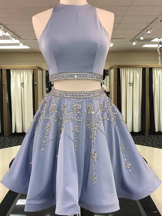 2024 A-Line Homecoming Dresses Harper Jewel Neck Sleeveless Cut Out Back Beading Two Piece Cut Short/Mini