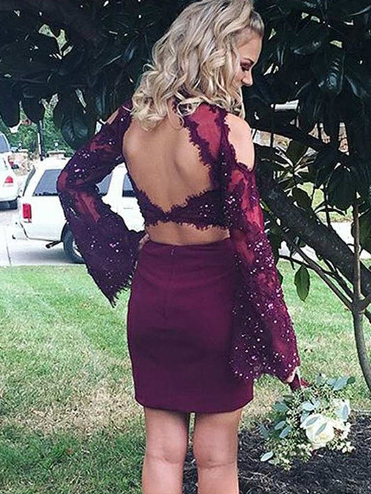 2024 Sheath/Column Halter Long Sleeve Cut Out Back Applique Beading Alondra Homecoming Dresses Two Piece Cut Short/Mini